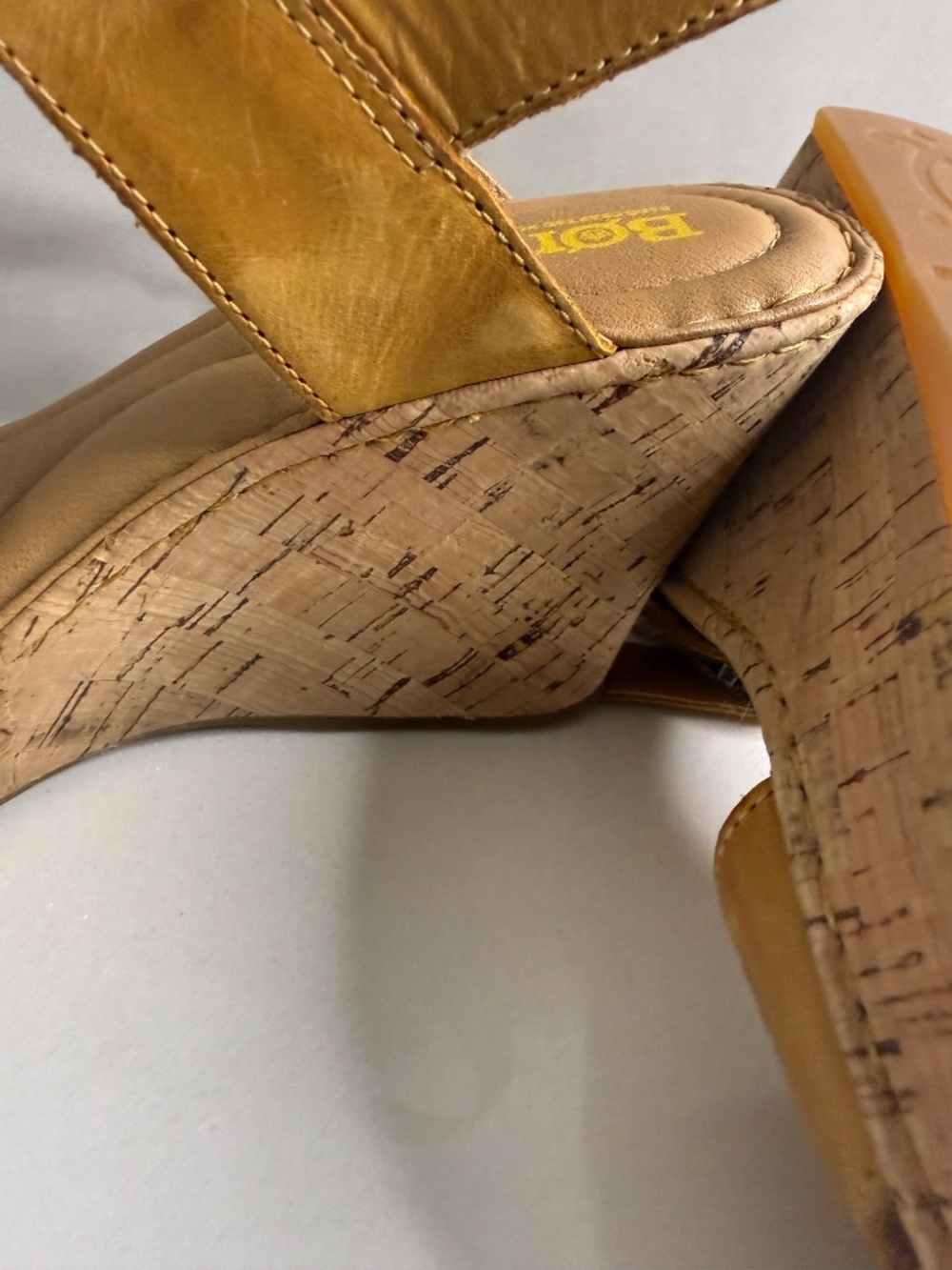 Børn Leather Cork Wedge Sandals Tan Ankle Strap Comfort Heels NWT Size 9 - Picture 8 of 16